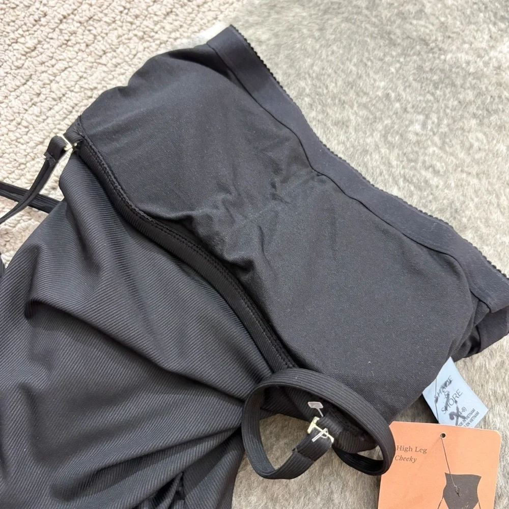 NWT Shade & Shore Black HIgh Leg Cheeky Swimsuit